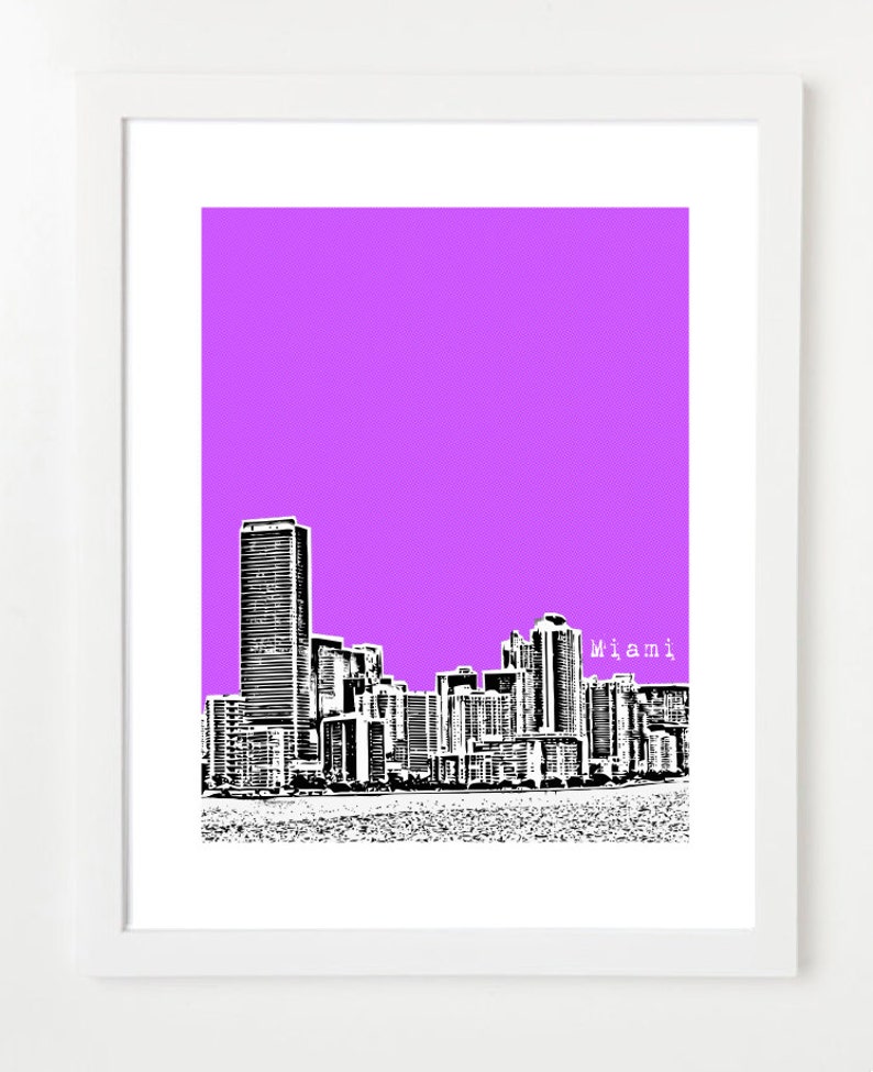 Miami Florida Skyline Poster Miami Art Florida City Art Print VERSION 3 image 1