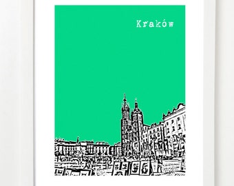 Krakow Poland Poster  - Krakow City Skyline Art Print