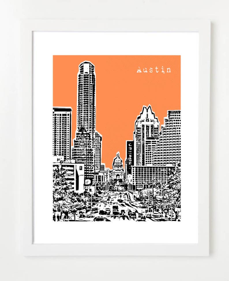 Austin Skyline Print Austin City Art Austin Texas Poster Etsy