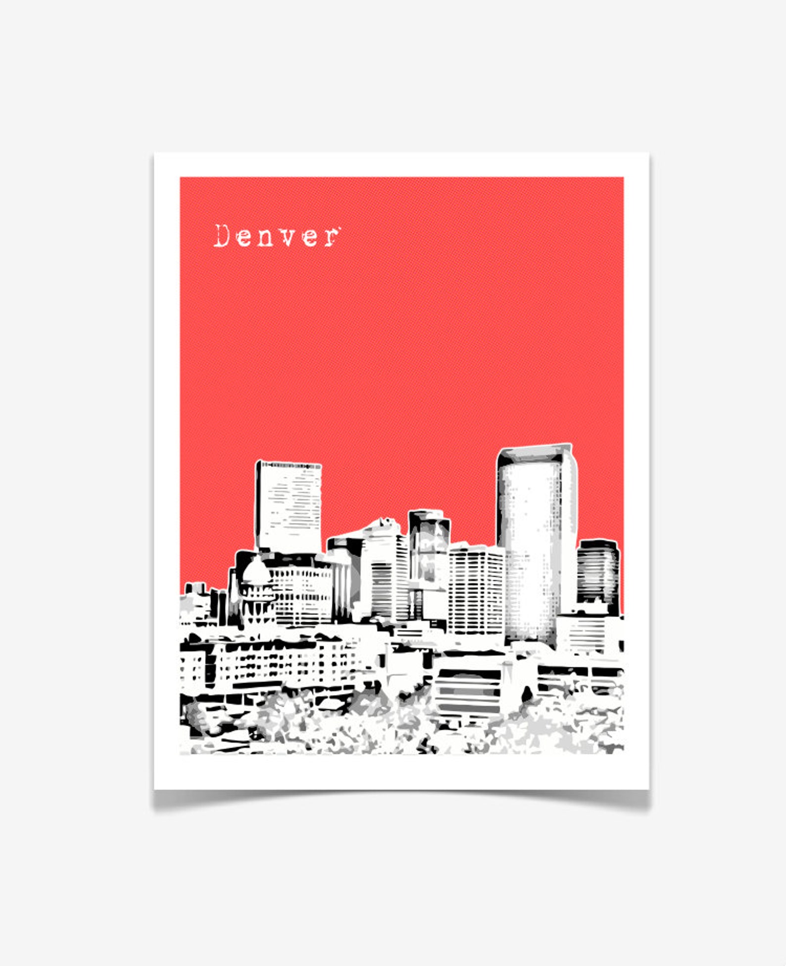 Denver Skyline Poster Denver Colorado Art Print City Etsy