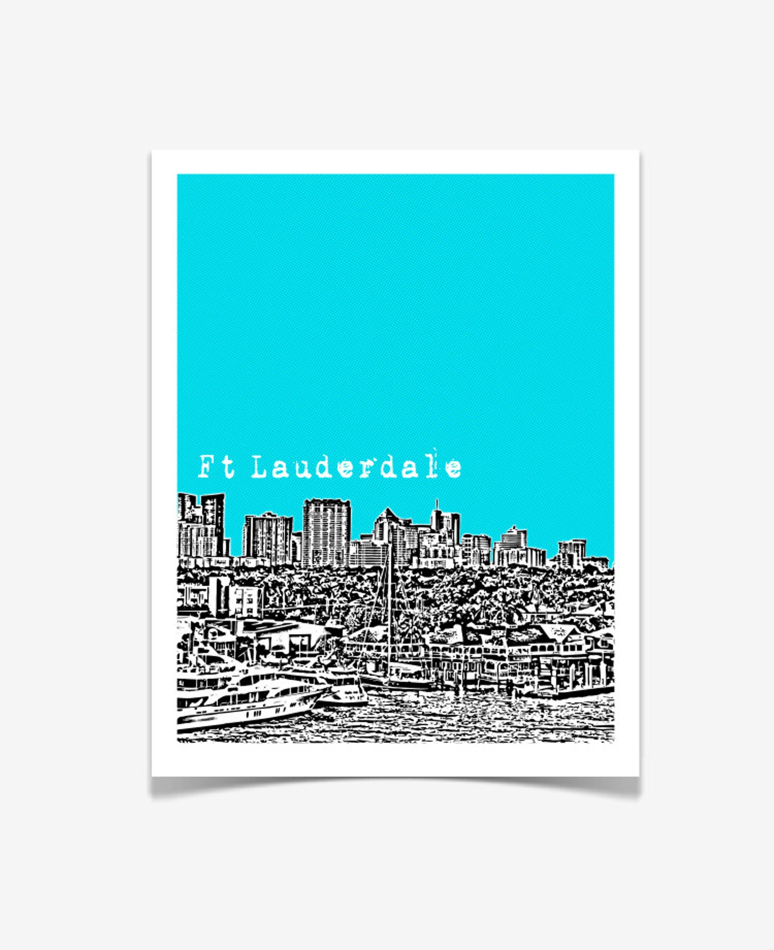 Ft Lauderdale Poster Ft Lauderdale City Skyline Art Print Etsy