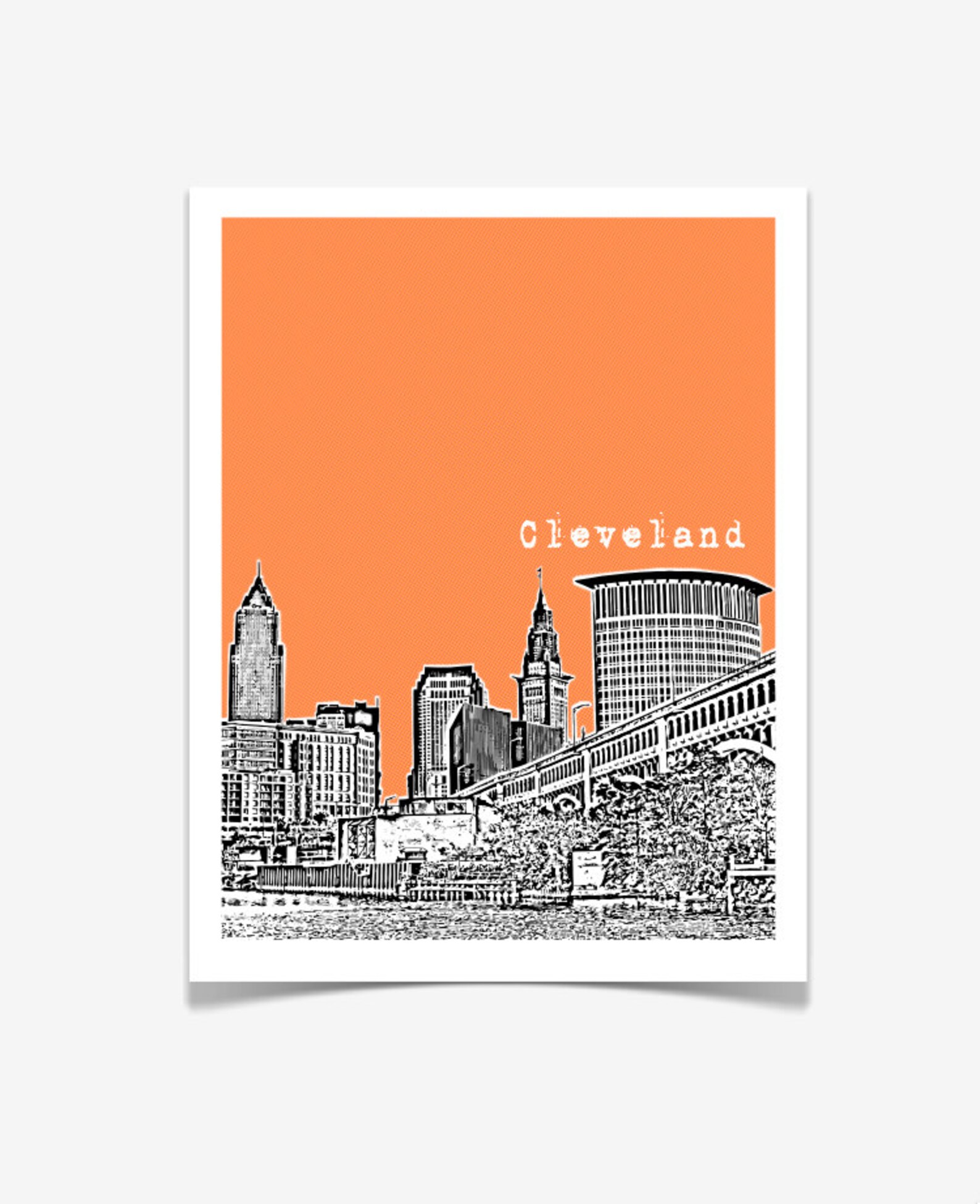 Cleveland Skyline Poster Cleveland Art Print Cleveland Etsy