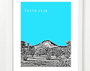 Costa Rica Skyline Art Print - Costa Rica City Skyline Poster - Arenal Volcano