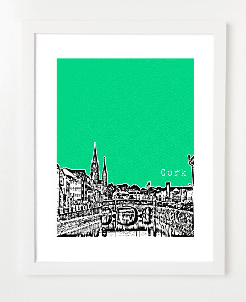 Cork Ireland Art Cork City Ireland Skyline Poster Cork Etsy