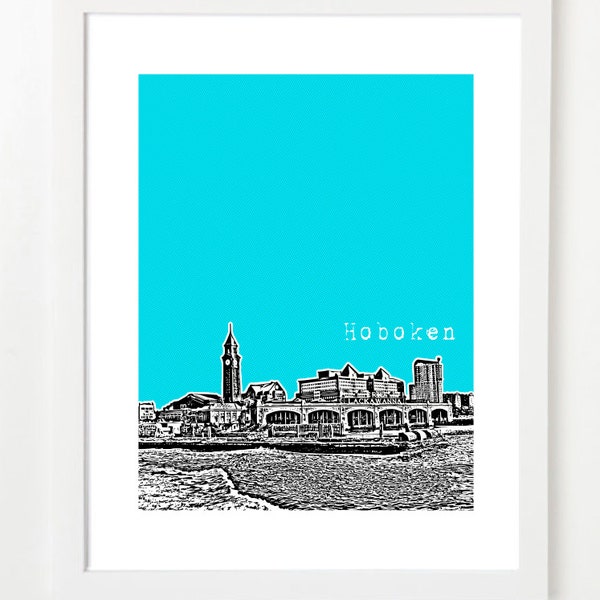 Hoboken Skyline Poster - Hoboken New Jersey City Art Print - Hoboken Wedding Gift