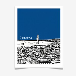 Geneva Switzerland Art Print Geneva City Skyline Series Poster Switzerland Travel Art image 2