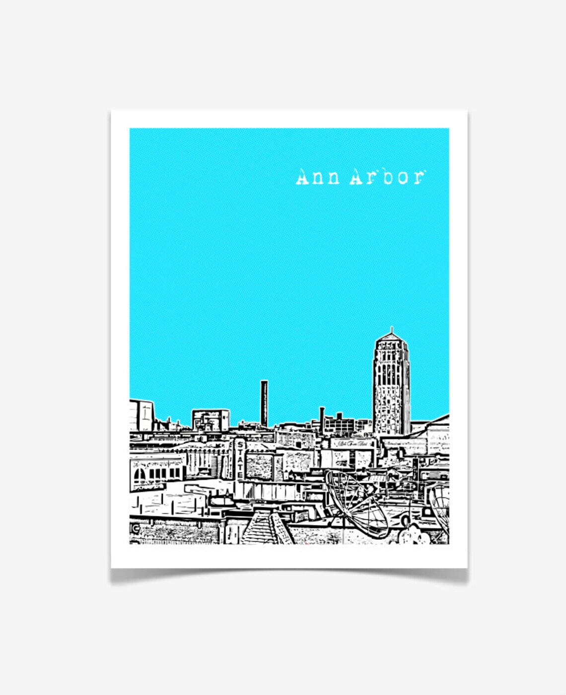 Ann Arbor Poster Ann Arborr City Skyline Art Print Ann Etsy