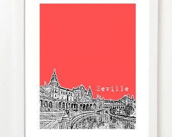 Seville Spain Art Print - City Skyline Poster - Custom Colors