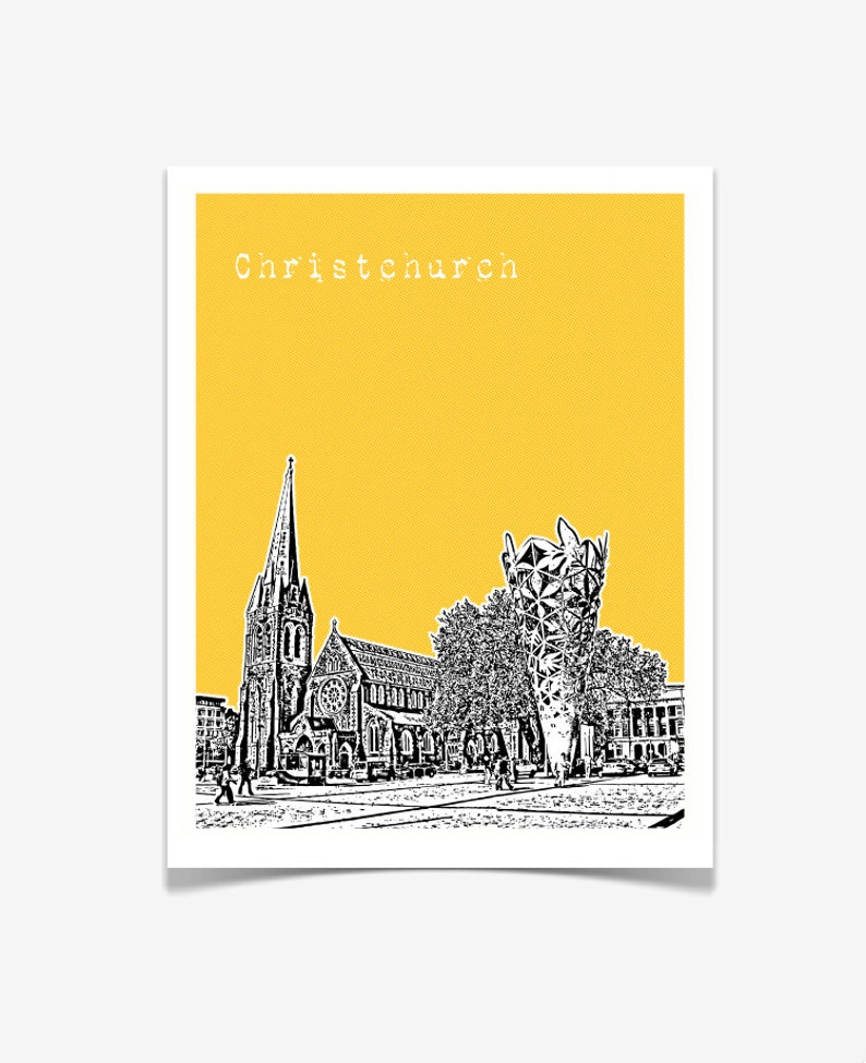 Christchurch Art Print Christchurch New Zealand Skyline Etsy
