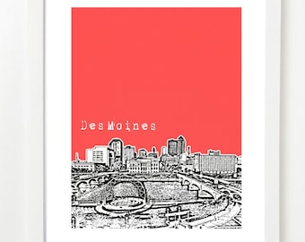 Des Moines Skyline Art Print - City Skyline Poster - Des Moines Iowa Poster