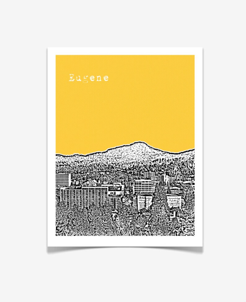Eugene Oregon Poster Eugene City Skyline Art Print Etsy