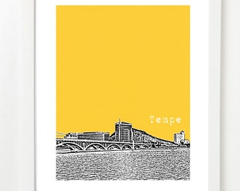 Tempe Skyline Art Print - Affiche de la série Tempe Arizona City Skyline - Tempe Graduation Gift
