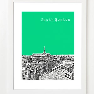 South Boston Massachusetts Poster Southie Skyline Print South Boston Art image 1