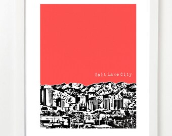 Salt Lake City, Utah Poster City Skyline Art Print - Salt Lake City Wedding Gift - Salt Lake City Skyline Art