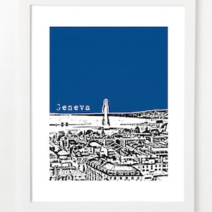 Geneva Switzerland Art Print Geneva City Skyline Series Poster Switzerland Travel Art image 1