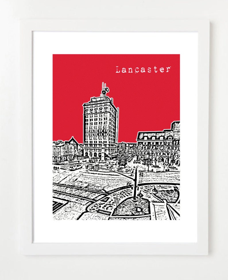 Lancaster Pennsylvania Skyline Lancaster City Art Print Lancaster PA image 1