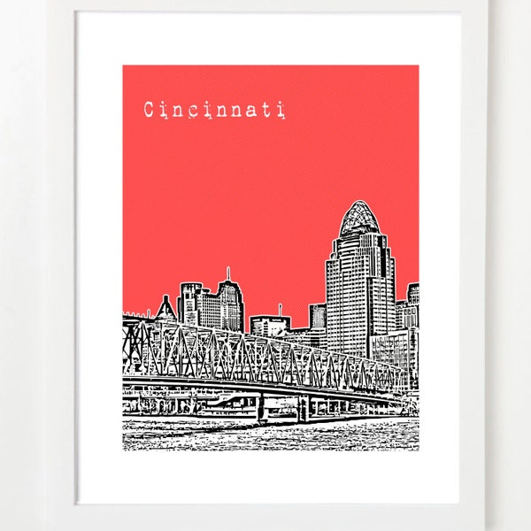 Cincinnati Art Print - Cincinnati Skyline Poster - Cincinnati Ohio City Art -  VERSION 1