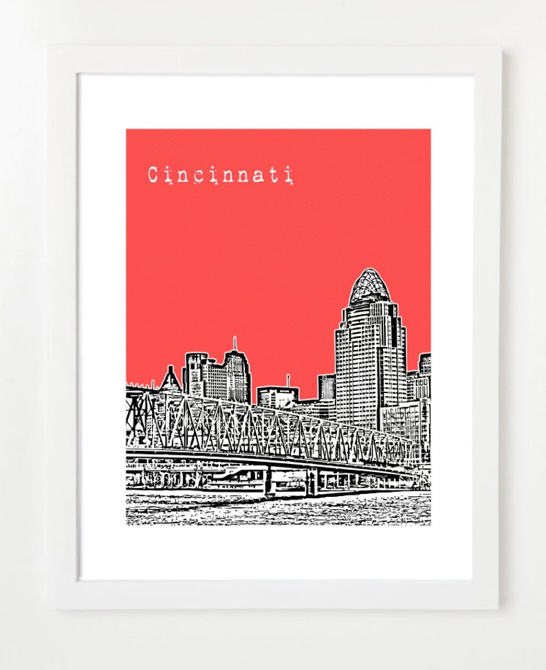 Cincinnati Art Print Cincinnati Skyline Poster Cincinnati Ohio City Art VERSION 1 image 1