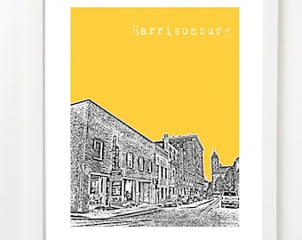 Harrisonburg Poster -  City Skyline Art Print - Harrisonburg Engagement Gift - Virginia City Art -