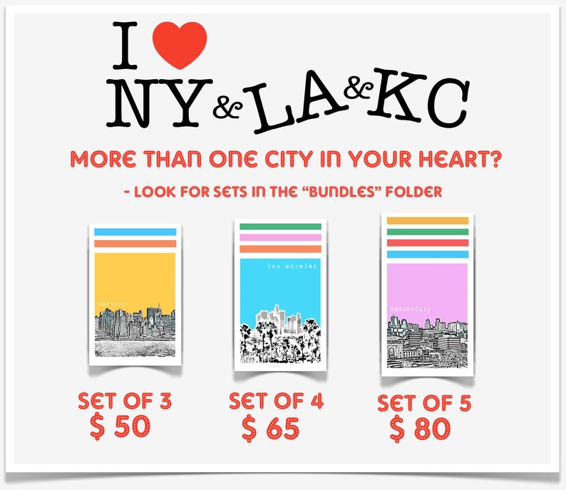 Set Of Six City Prints City Skyline Series Pick Your Mix and Colors 8x10 image image 3