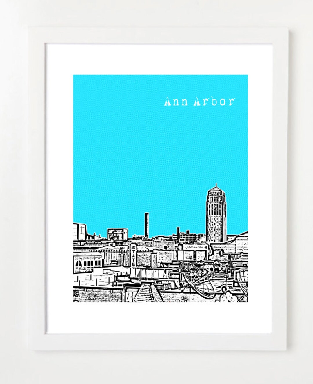 Ann Arbor Poster Ann Arborr City Skyline Art Print Ann Arbor Michigan