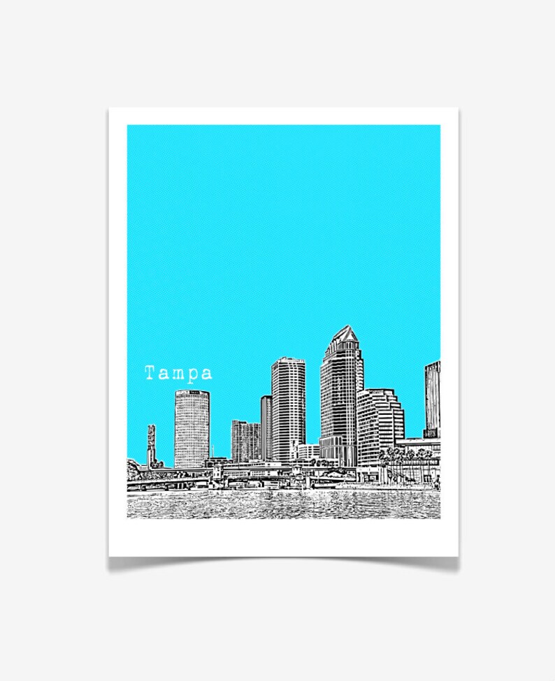 Tampa Art Print Tampa Bay Florida City Skyline Art Print Etsy