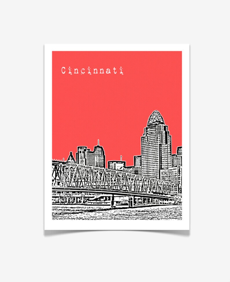 Cincinnati Art Print Cincinnati Skyline Poster Cincinnati Ohio City Art VERSION 1 image 2