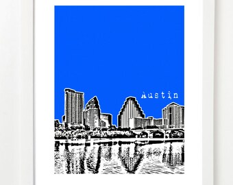 Austin Poster - Affiche de la série Texas City Skyline - Austin, Texas Skyline Print - VERSION 2