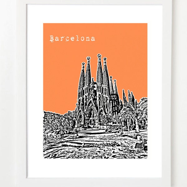 Barcelona Art Print - Barcelona Skyline Poster - Barcelona Spain - VERSION 2