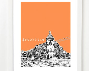 Brookline, Massachusetts Poster - Brooklyn City Skyline Art Print - Coolidge Corner