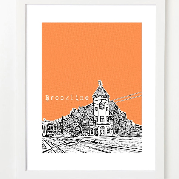 Brookline, Massachusetts Poster - Brookline City Skyline Art Print - Coolidge Corner