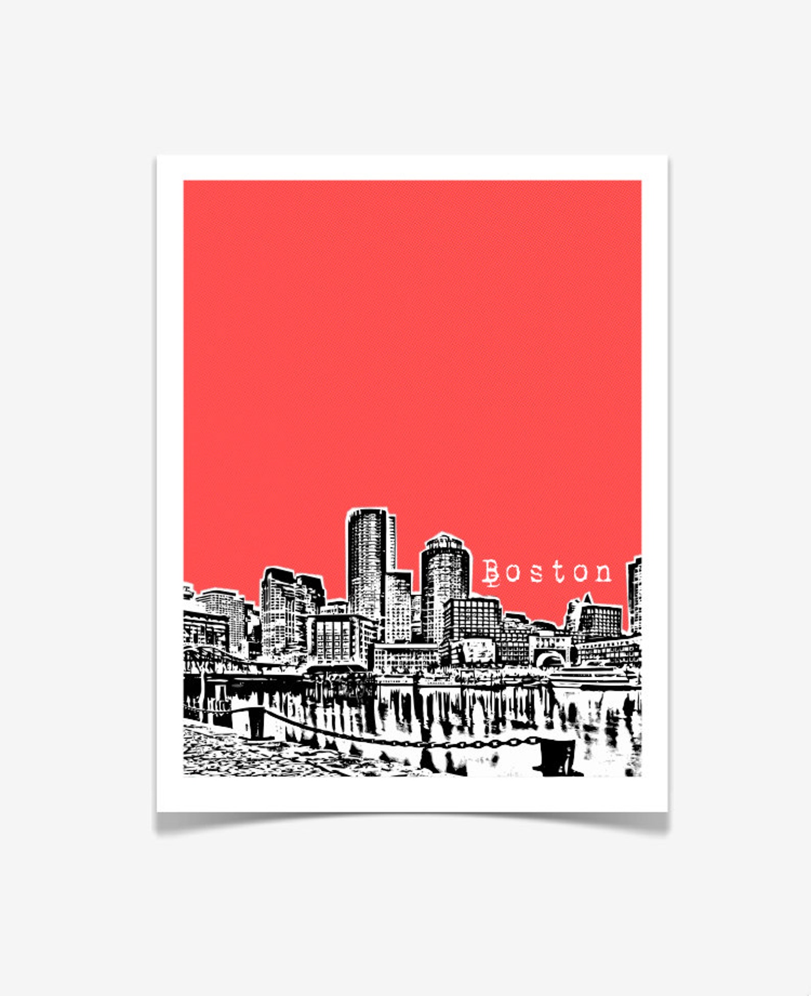 Boston Skyline Poster Boston City Art Print VERSION 1 Etsy