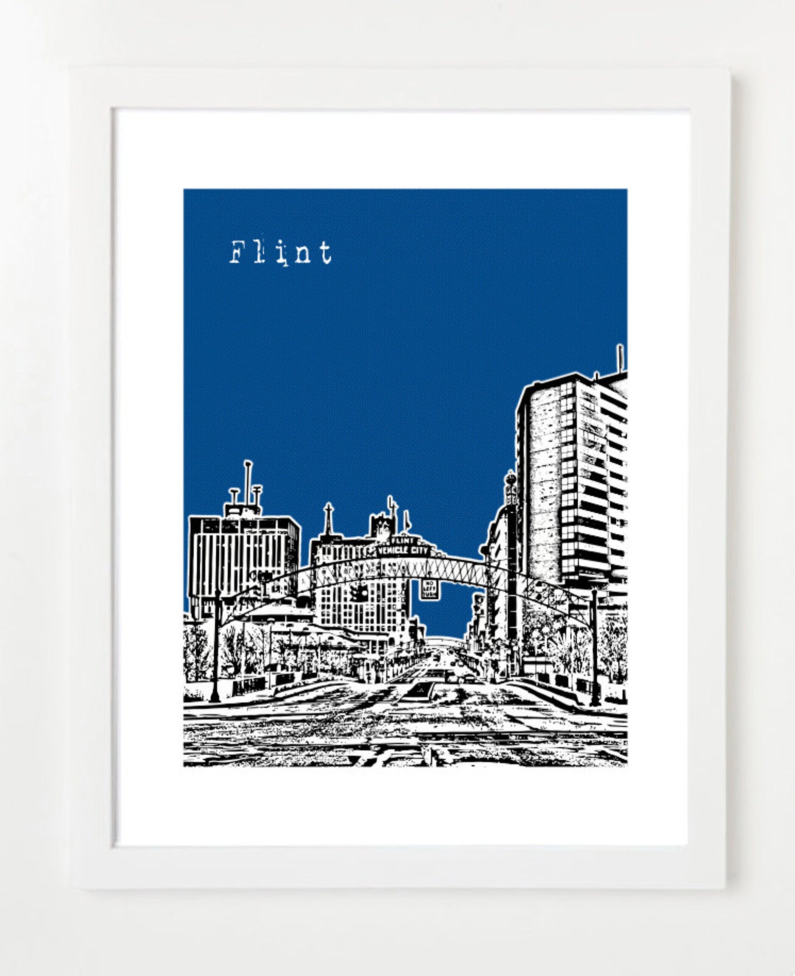 Flint Michigan Poster City Skyline Art Print Etsy