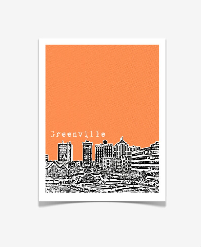 Greenville South Carolina Poster City Skyline Art Print Etsy