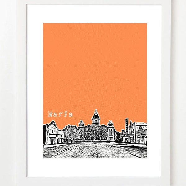 Marfa Texas Art Poster  - City Skyline Print - Marfa Skyline Poster