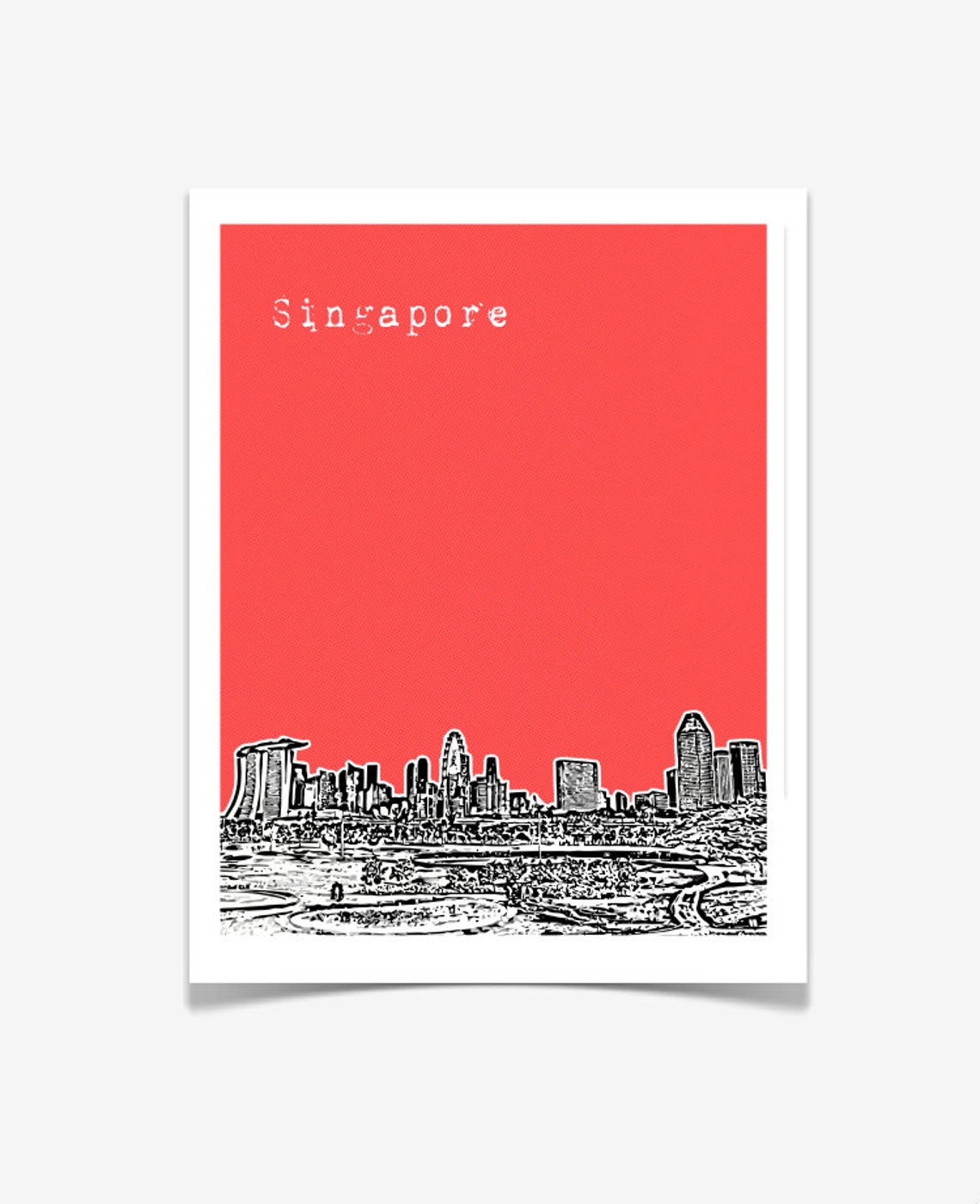 Singapore Skyline Poster Singapore City Skyline Art Print Etsy