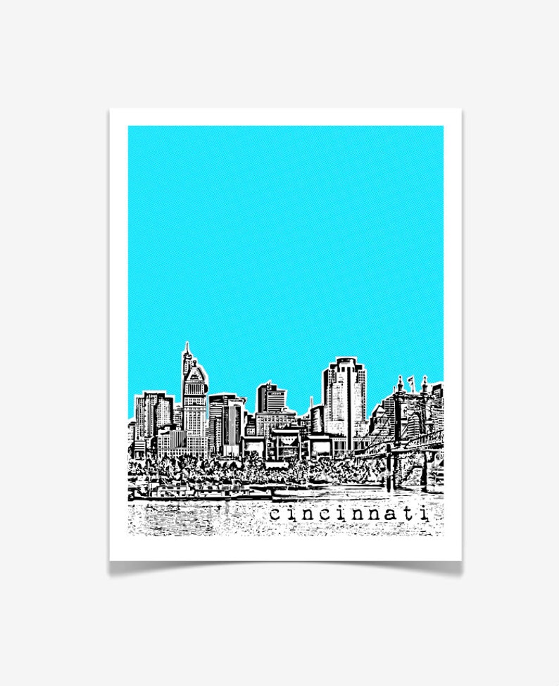 Cincinnati Poster Cincinnati Ohio City Skyline Art Print Etsy