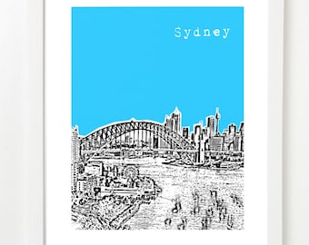 Sydney Poster - Sydney Australia City Skyline Art Print - Waterfront View - VERSION 1