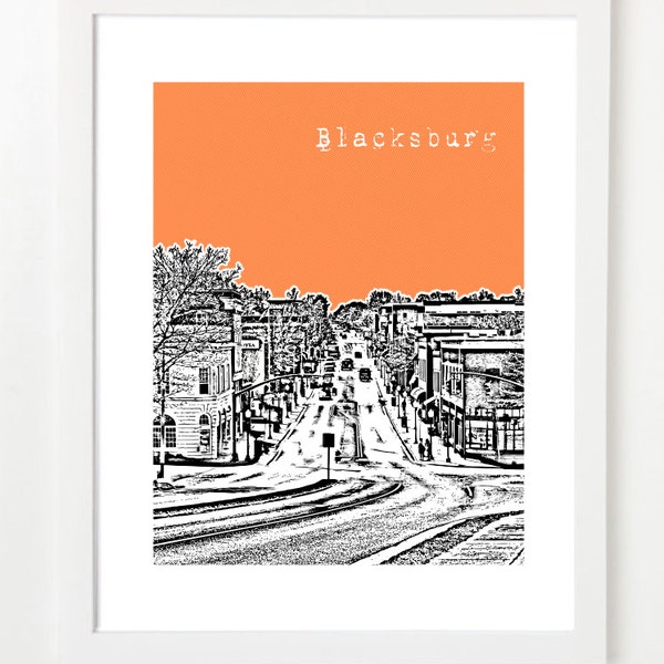 Blacksburg, Virginia Poster - City Skyline Art Print - Blacksburg, VA - Original Graduation Gift - VERSION 1