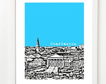 Charleston Skyline Art Print - Charleston South Carolina huwelijkscadeau - Charleston City Skyline Poster - South Carolina