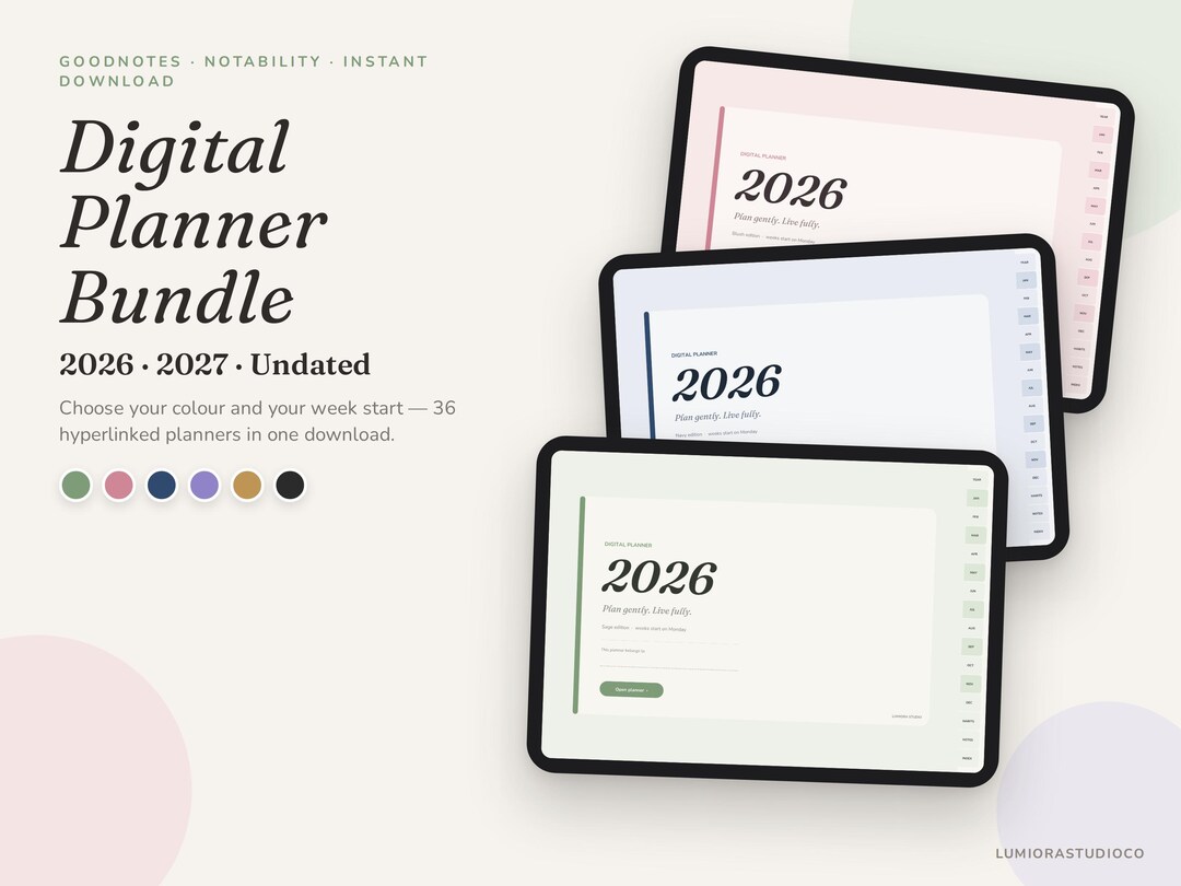 Digital Planner 2026 2027 Undated, Goodnotes Planner, iPad Planner ...
