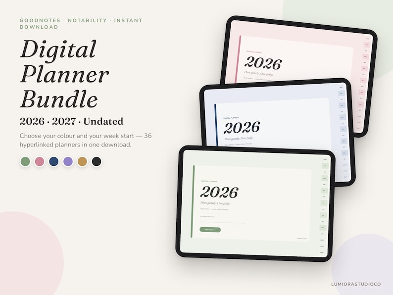 Digital Planner 2026 2027 Undated, Goodnotes Planner, iPad Planner ...