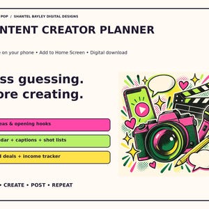 Content Creator Digital Planner with 42 Hooks, Editable Phone Calendar and Brand Deal Tracker