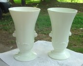 Vitrock Shell motif milk glass vases PAIR