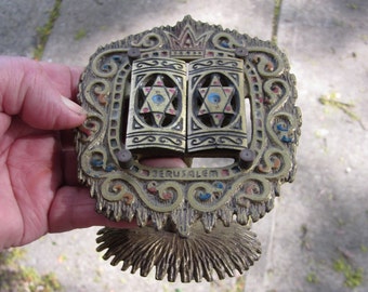 Manberc hebraico judaico metal Torá com portas de abertura