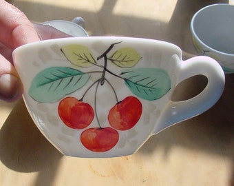 Westmoreland milk glass coffee cups with fruits