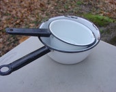 White enamel sauce pans vintage