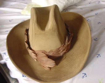 G R suede n feather Cow Girl/boy western hat size 6 7/8