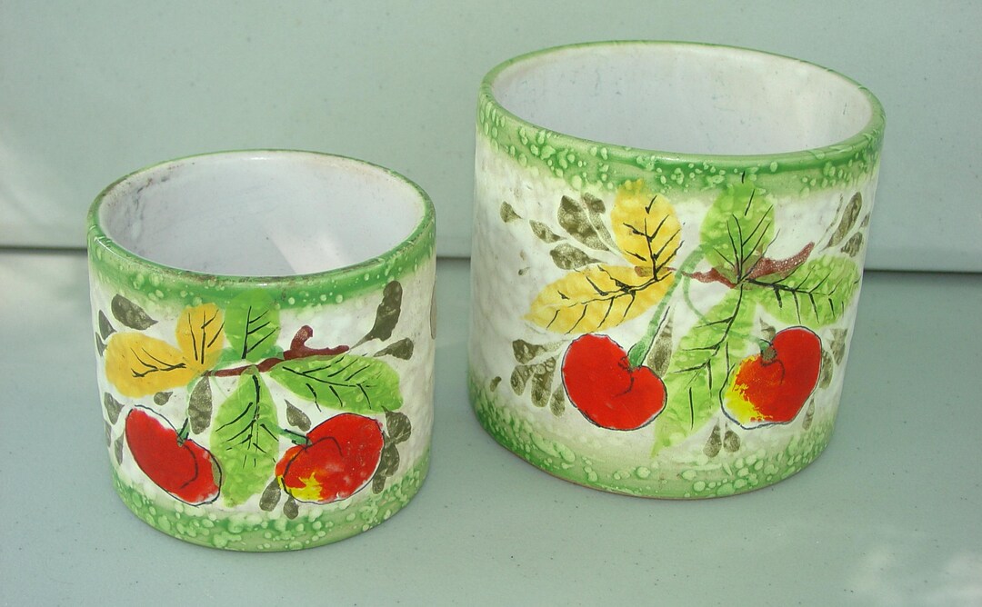 Sgraffito Italy Pottery Cache Pots PAIR Mid Century - Etsy