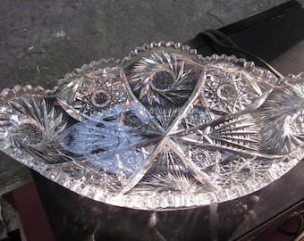 Brilliant cut pressed Crystal pinwheel banana dish Vintage